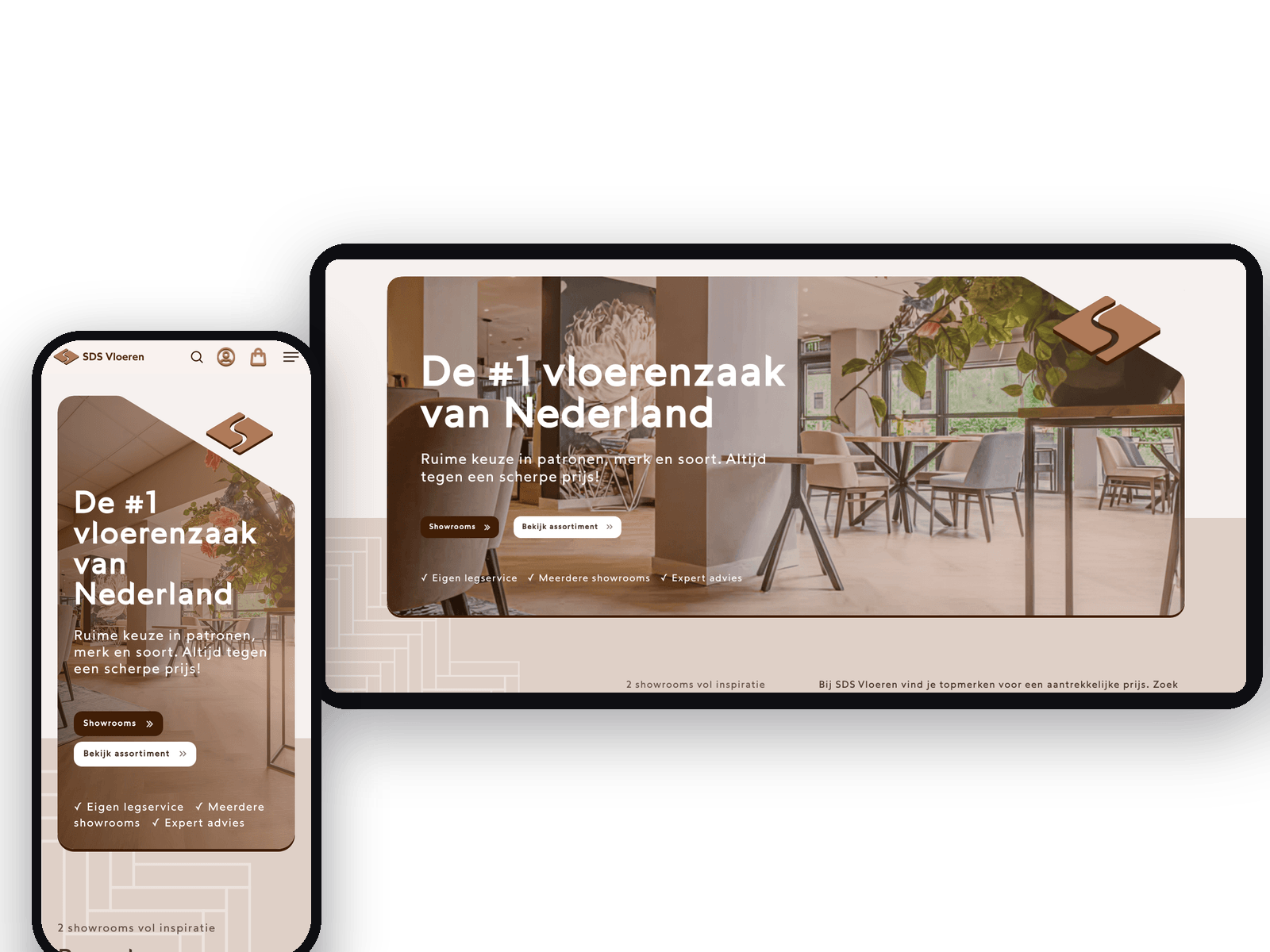 Website van SDS Vloeren, schermafbeelding uit de klantcase