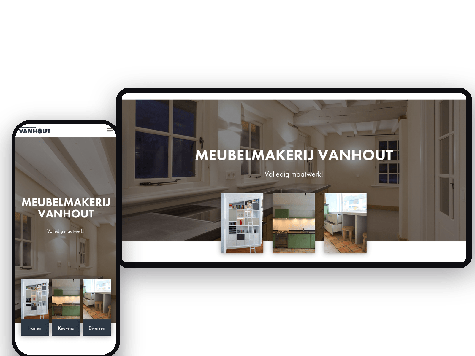 Website van Meubelmakerij VanHout op tablet en telefoon