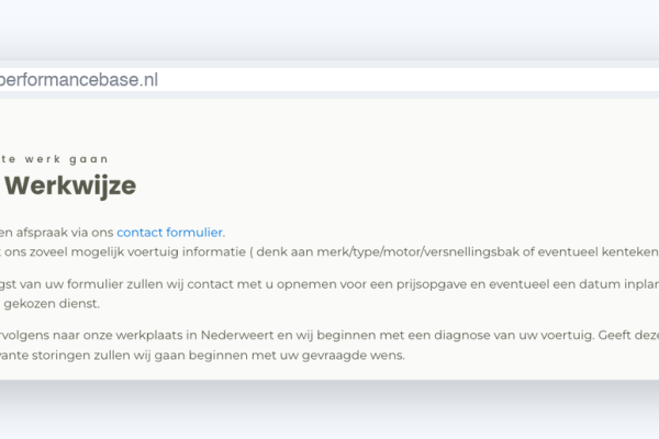 Werkwijze van Performance Base: afspraak, voertuiginformatie en diagnose in de werkplaats