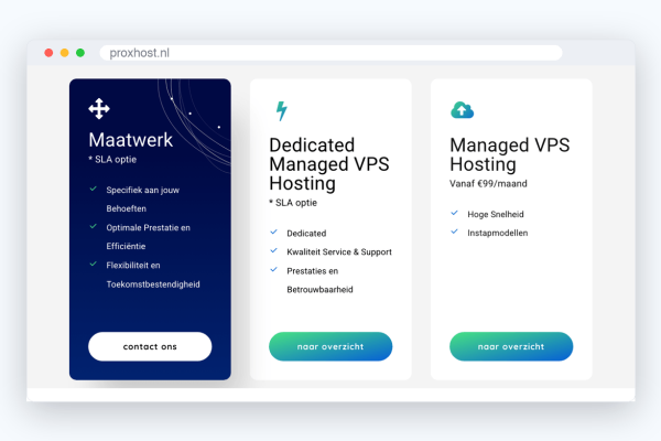 Hostingpakketten van ProxHost: maatwerk, dedicated managed VPS en managed VPS