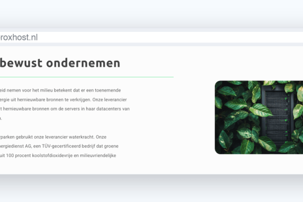 Pagina over milieubewuste hosting op proxhost.nl