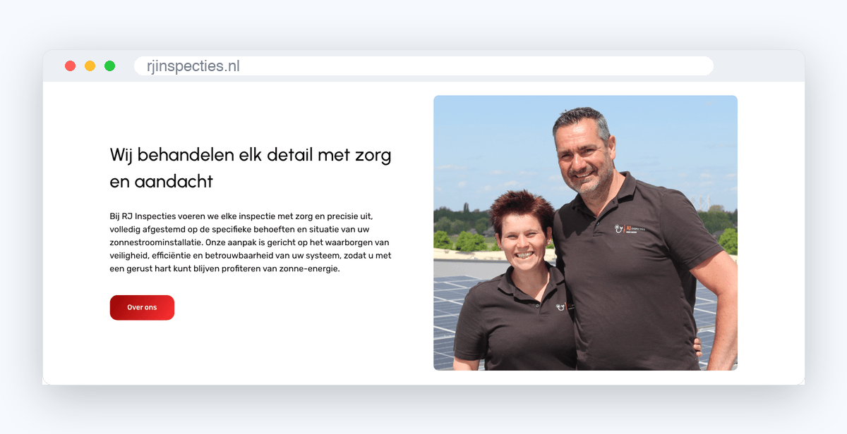 Website van RJ Inspecties, schermafbeelding uit de klantcase