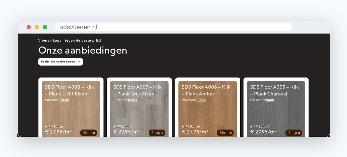 Website van SDS Vloeren, schermafbeelding uit de klantcase
