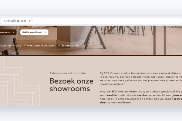 Website van SDS Vloeren, schermafbeelding uit de klantcase