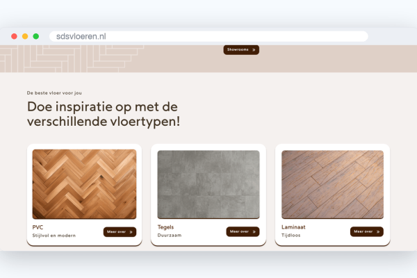Website van SDS Vloeren, schermafbeelding uit de klantcase