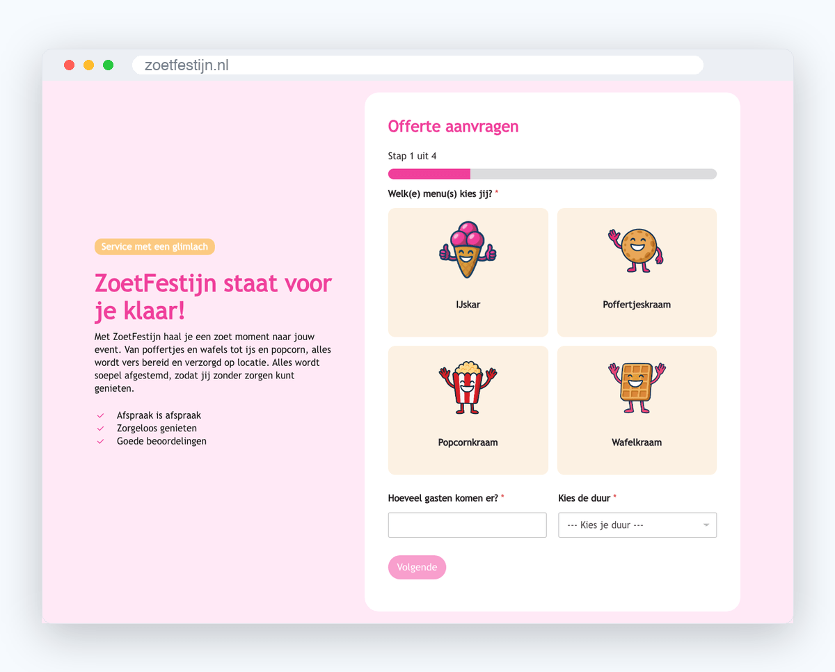 Offerte aanvragen in stappen op zoetfestijn.nl