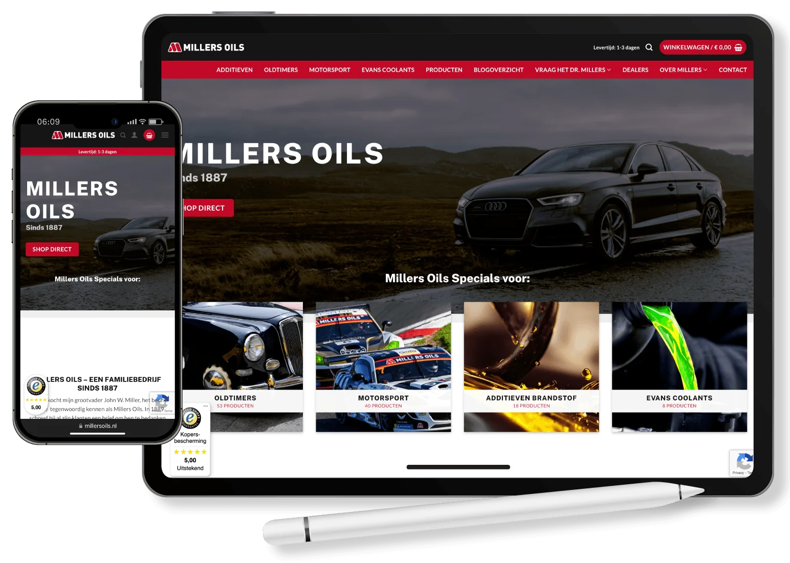 MillersOils - website wordpress webshop showcase