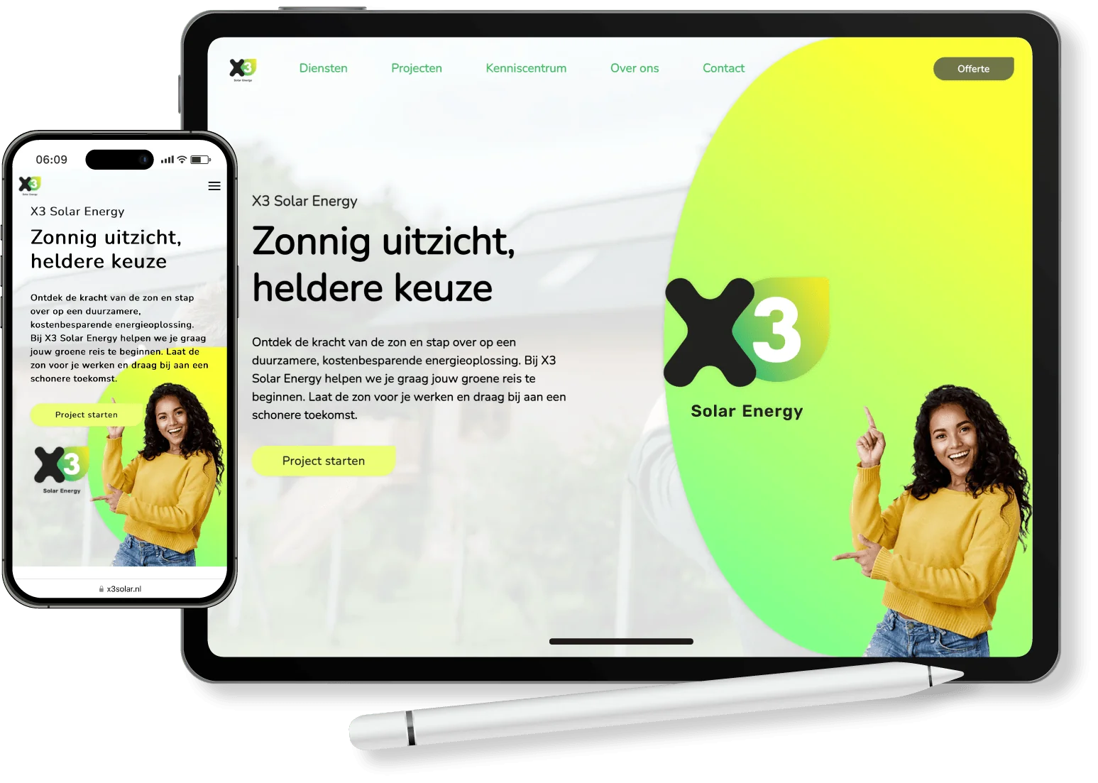 X3 Solar energy maatwerk website op tablet en mobiel