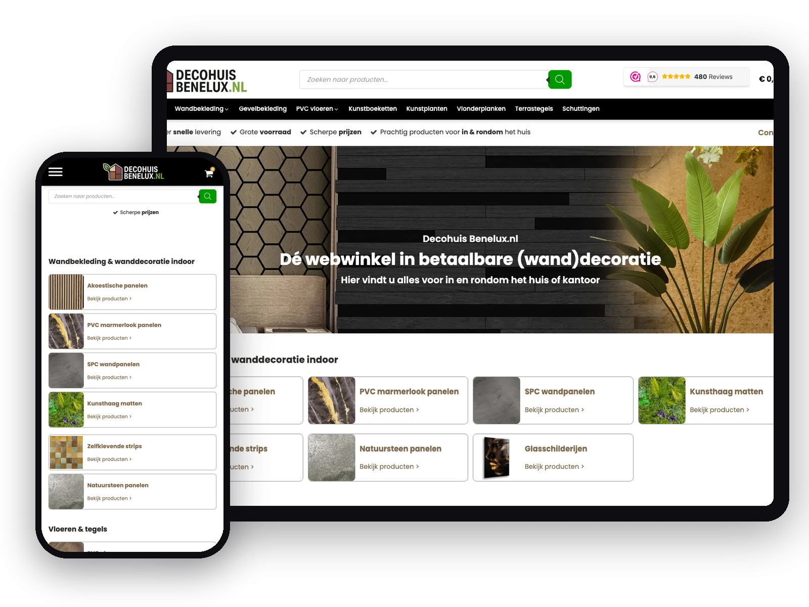 Webshop van Decohuis Benelux op tablet en telefoon