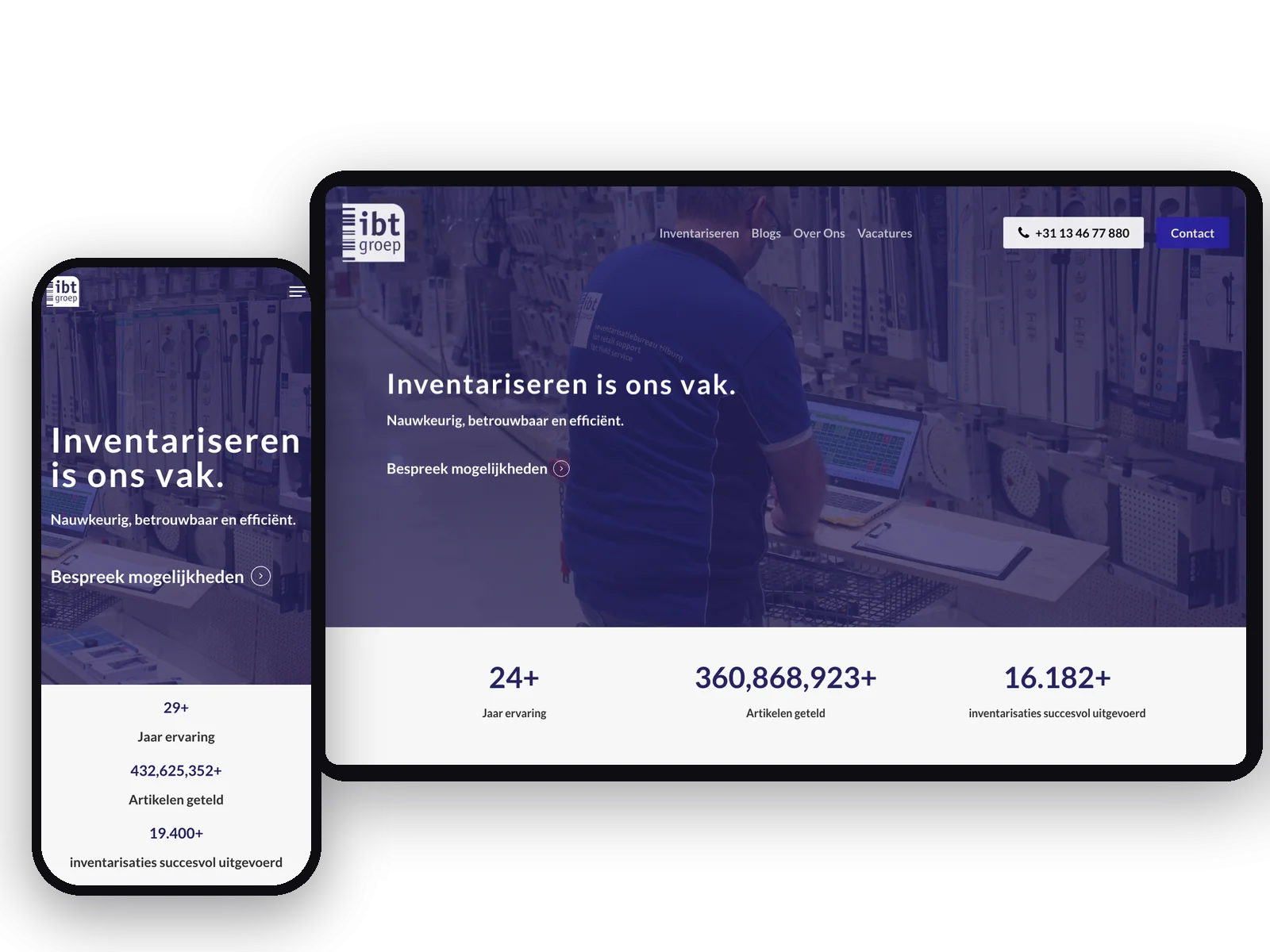 Website van IBT-Groep op tablet en telefoon