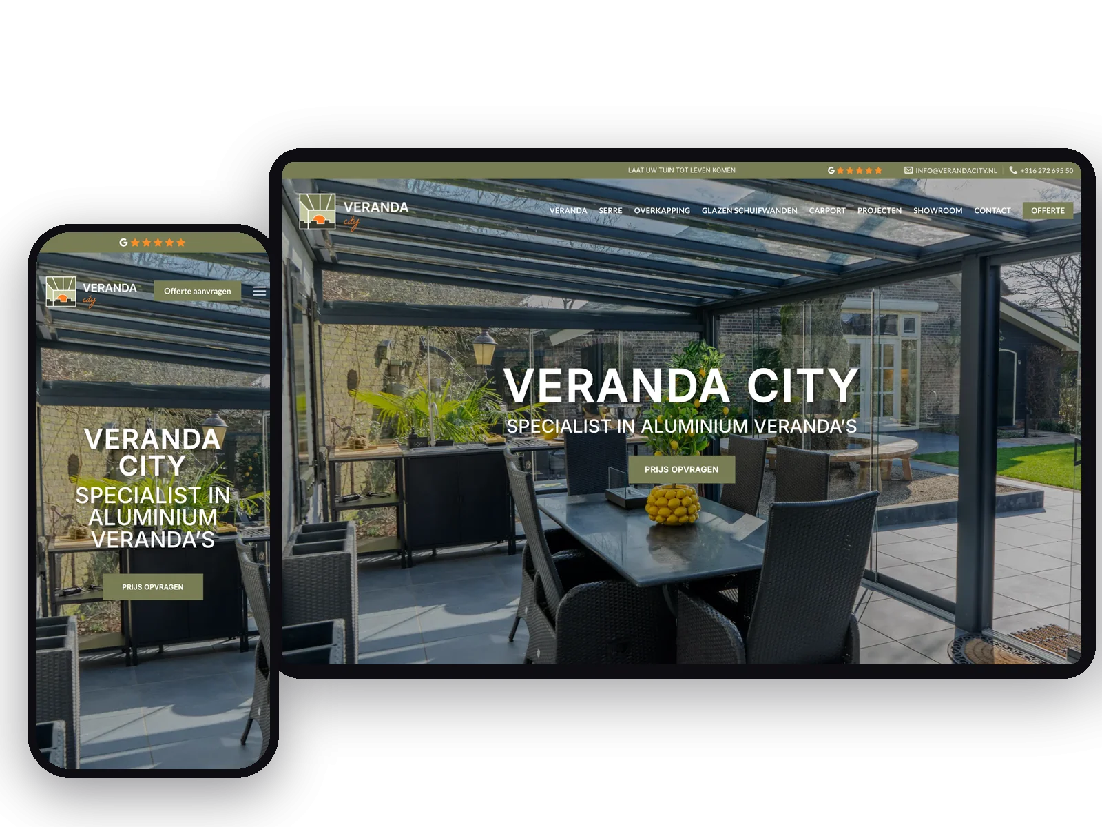 Website van Veranda City op tablet en telefoon