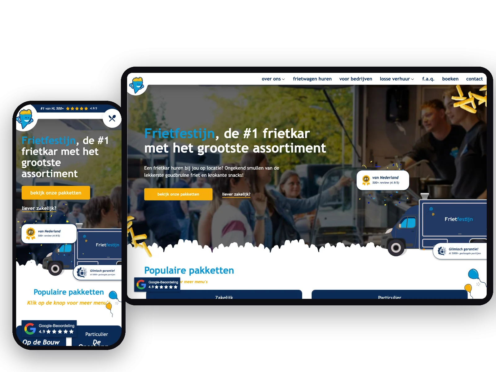 Website van Frietfestijn op tablet en telefoon