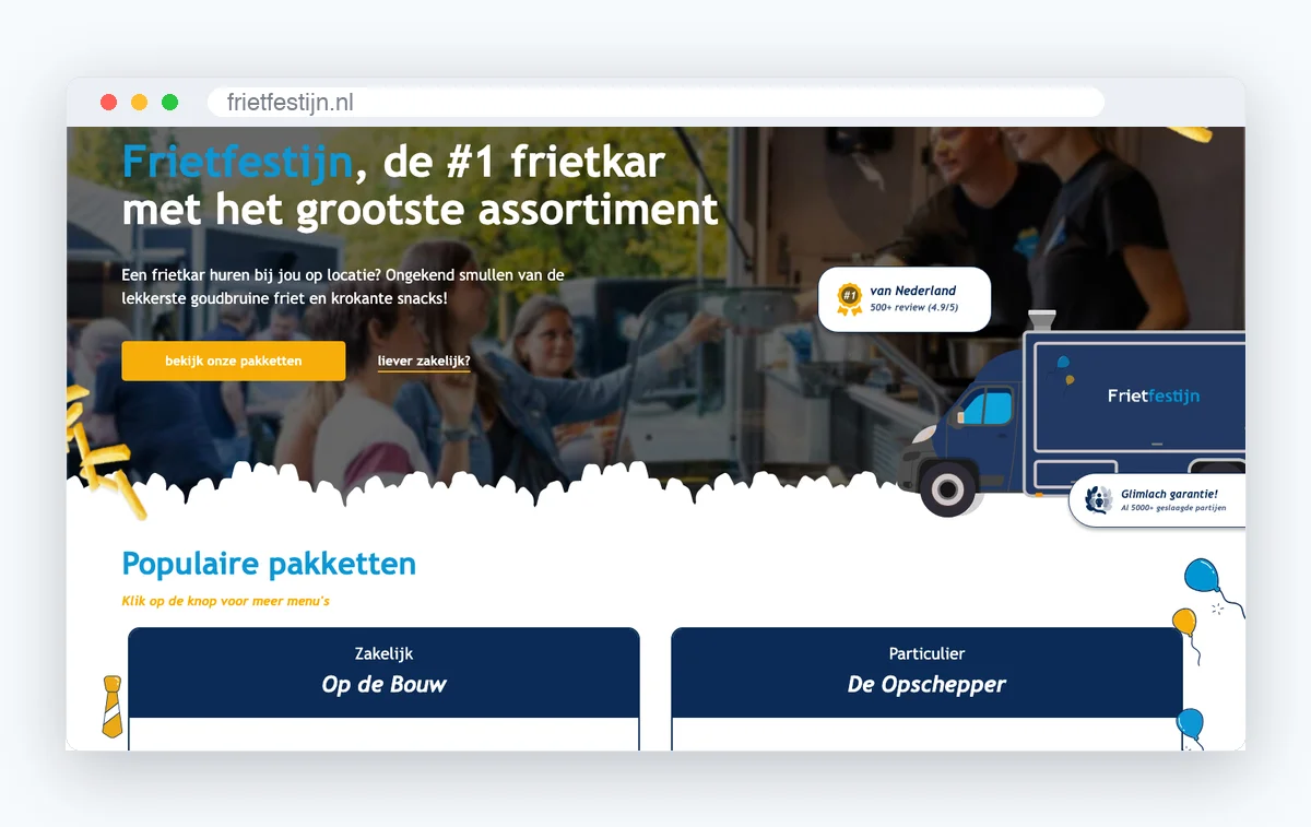 Website van Frietfestijn, schermafbeelding uit de klantcase