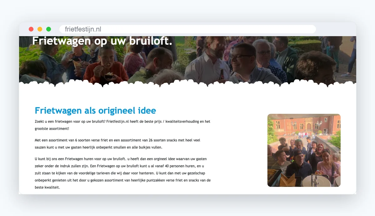Website van Frietfestijn, schermafbeelding uit de klantcase