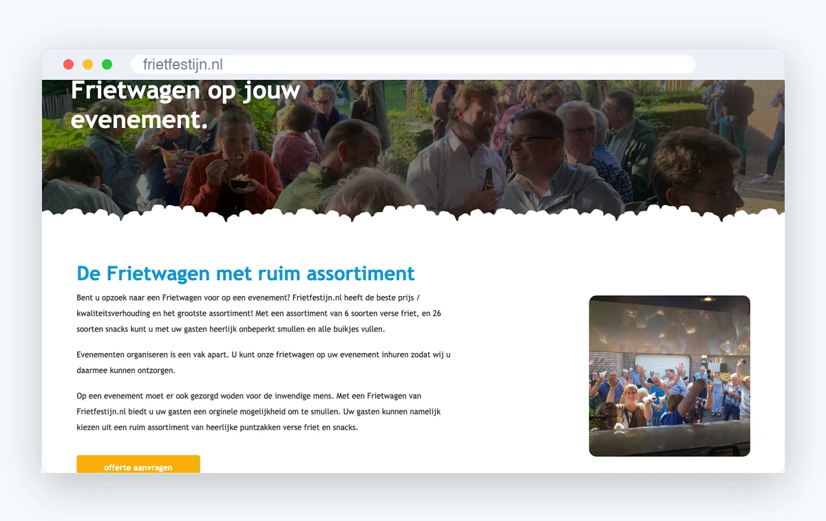 Website van Frietfestijn, schermafbeelding uit de klantcase