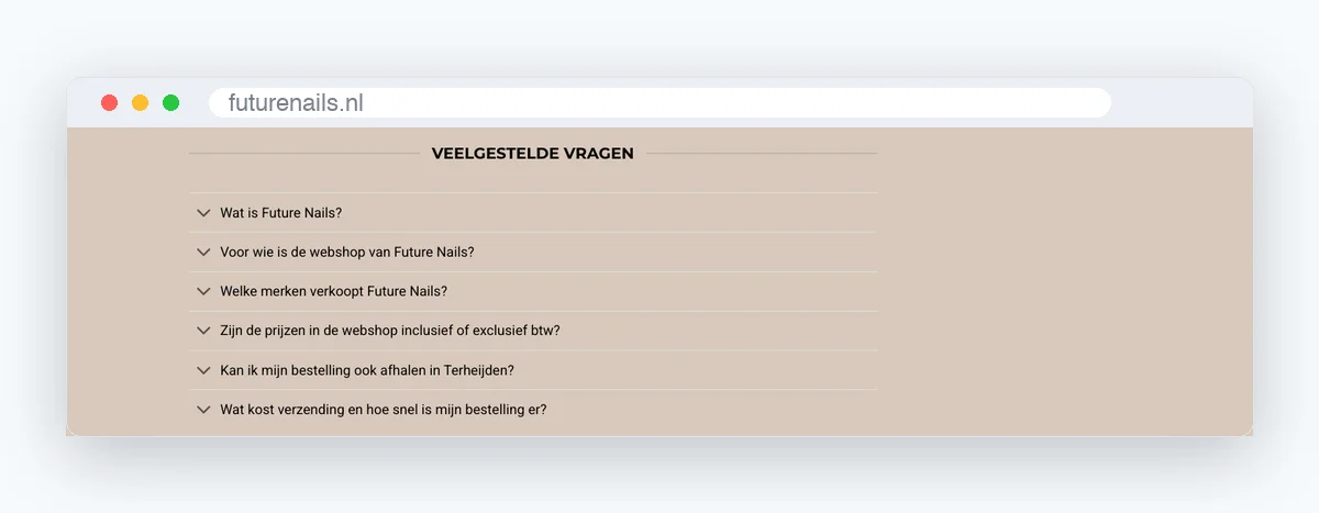 Website van Future Nails, schermafbeelding uit de klantcase
