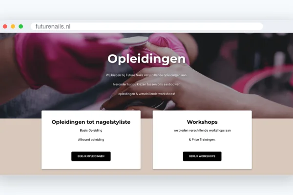 Website van Future Nails, schermafbeelding uit de klantcase