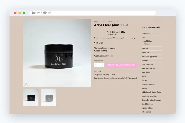 Website van Future Nails, schermafbeelding uit de klantcase