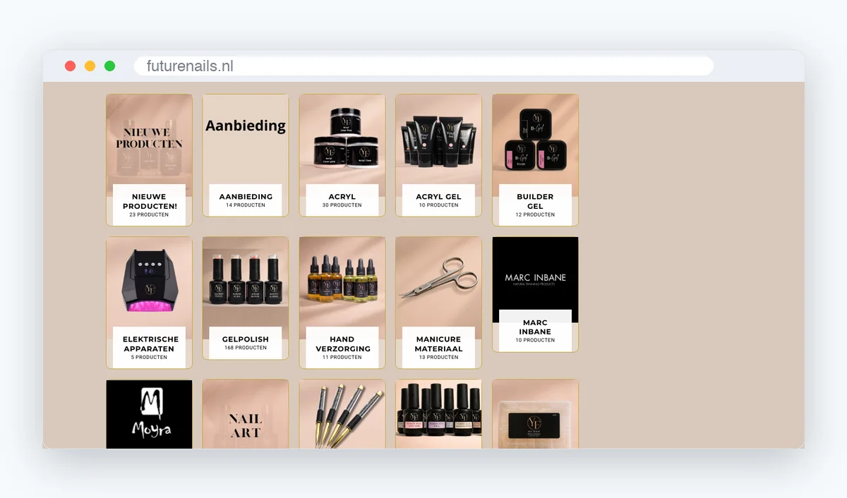 Website van Future Nails, schermafbeelding uit de klantcase