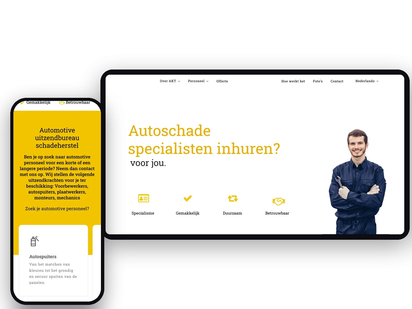 Website van AKT Autoschade, schermafbeelding uit de klantcase