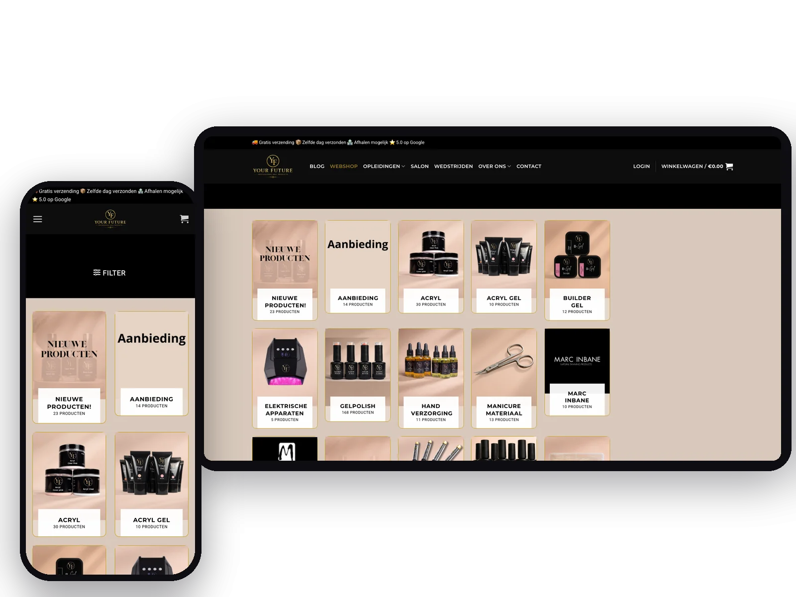 Website van Future Nails, schermafbeelding uit de klantcase